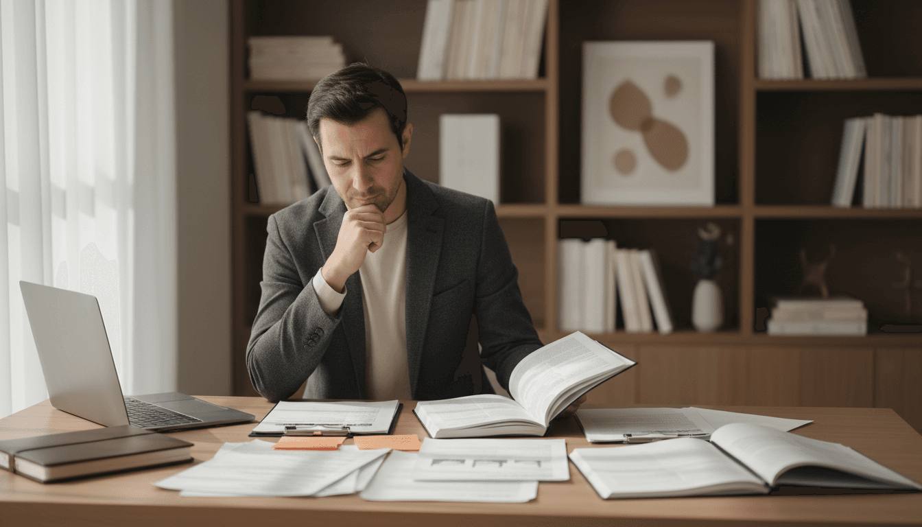 Consultant with a clipboard reviewing a dispensary floor plan